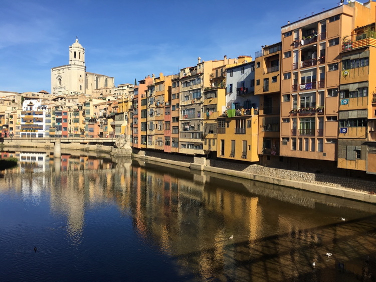 Classic view of Girona apartments by the river