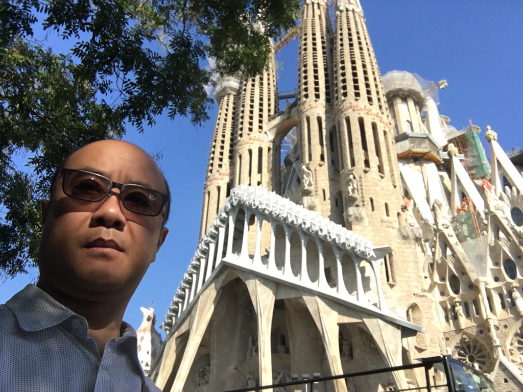 Standing in front of the Sagrada Familia