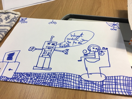 The robot toilet of the future drawn by a school child